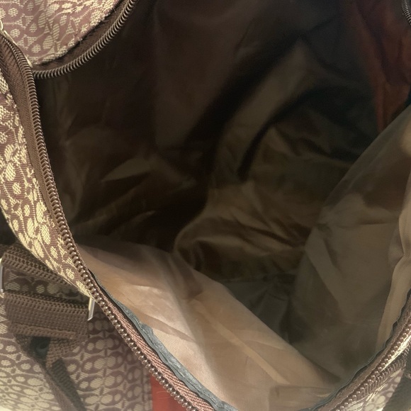 Large Brown Red Jacquard Duffle Travel Gym Weekender Bag - Picture 8 of 8